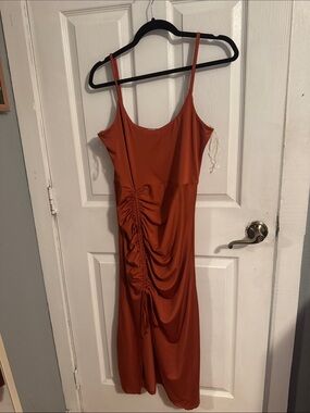 Almost Famous Rust Ruched Slip Dress